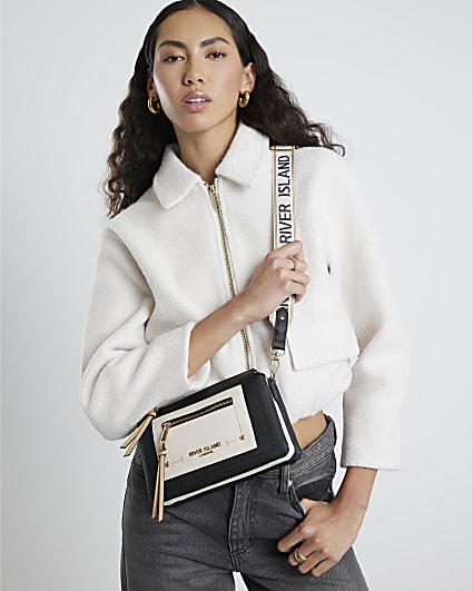 Black Zip Front Pocket Cross Body Bag