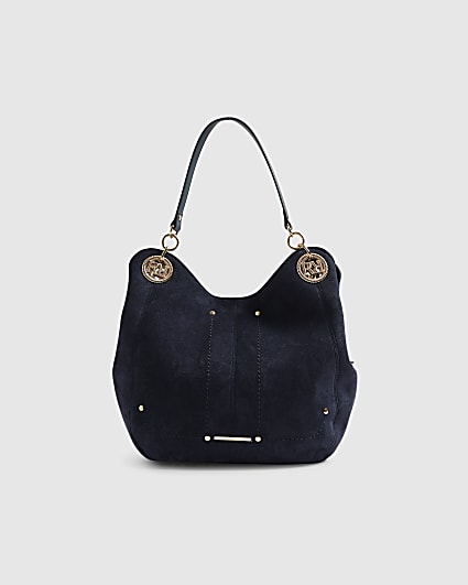 Navy Branded Eyelet Slouch Shoulder Bag
