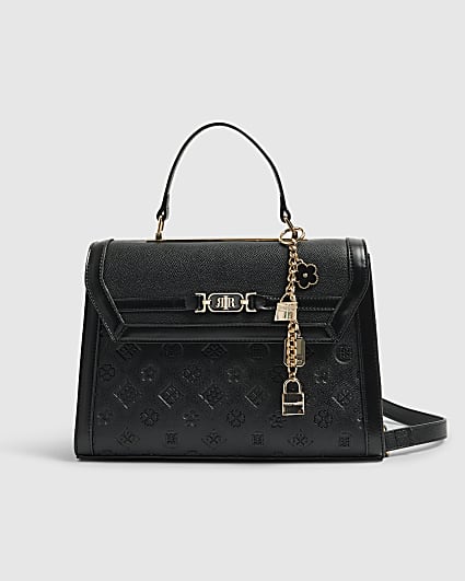 Black Embossed Charm Tote Bag