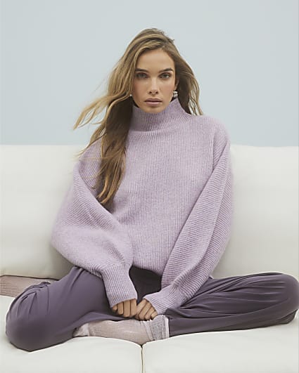 Purple Knitted Funnel Neck Jumper