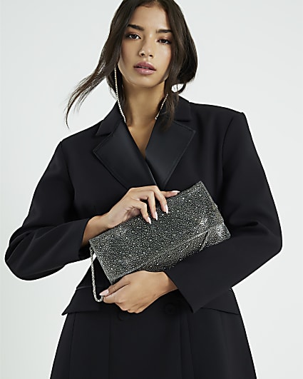 Grey Perspex Diamante Clutch