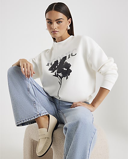 White Long Sleeve Iconic Flower Sweatshirt