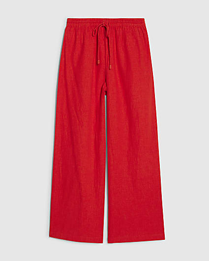 Petite Red Linen Trousers