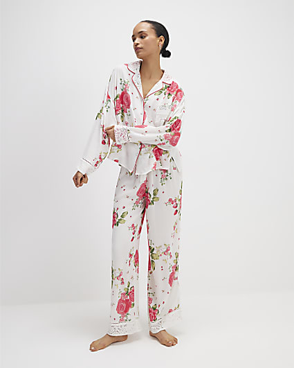 Red Floral Shirt and Trousers Pyjama Set