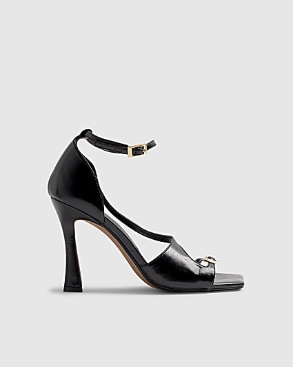 Black Buckle Strap Heeled Sandals