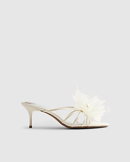 Cream Flower Trim Mule Heels
