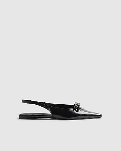 Black Double Bow Sling Back Flat Shoes