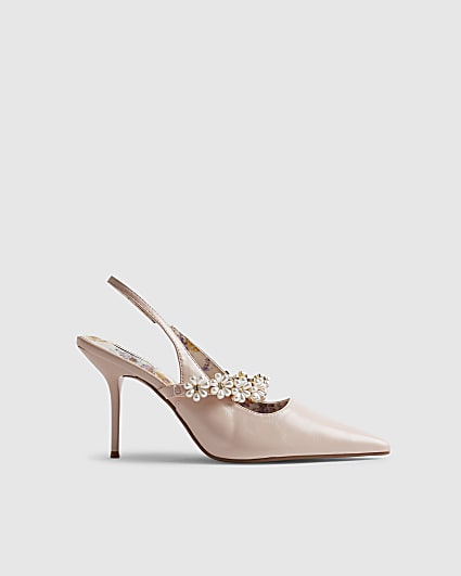 Pink Pearl Flower Slingback Court Heels