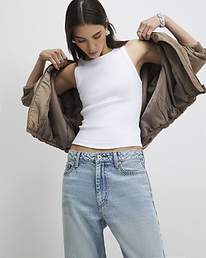 White Sleeveless Ribbed Tank Top