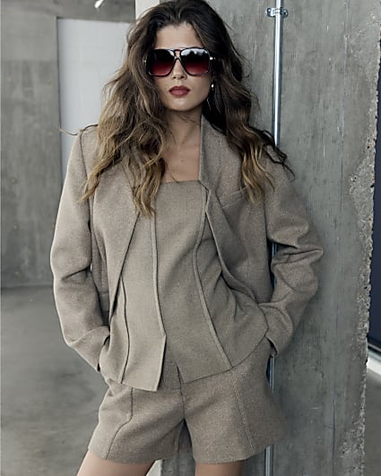 RI Studio Beige High Collar Blazer