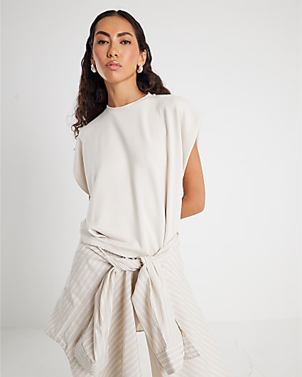 Cream Grown On Sleeve Pleat Top