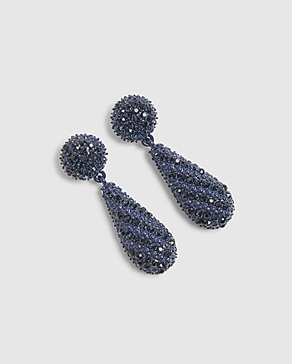 Blue Diamante Tear Drop Earrings