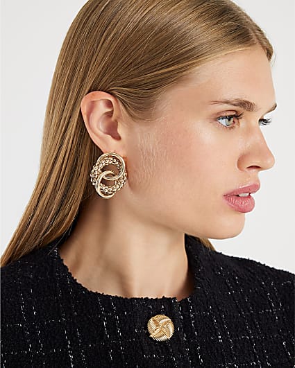 Gold Textured Ring Link Earrings