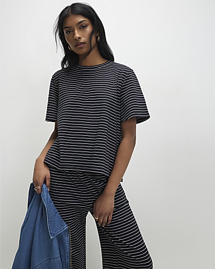 Navy Short Sleeve Striped Top
