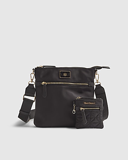 Black Nylon Zip Front Messenger bag