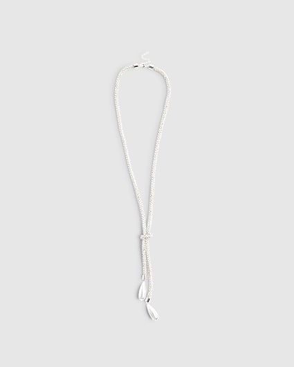 White Pearl Embellished Knot Necklace