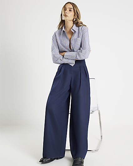 Navy Ultra High Waist Wide Leg Trousers