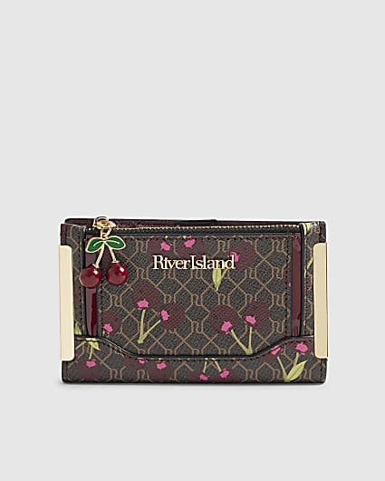 Brown Cherry Monogram Print Mini Purse