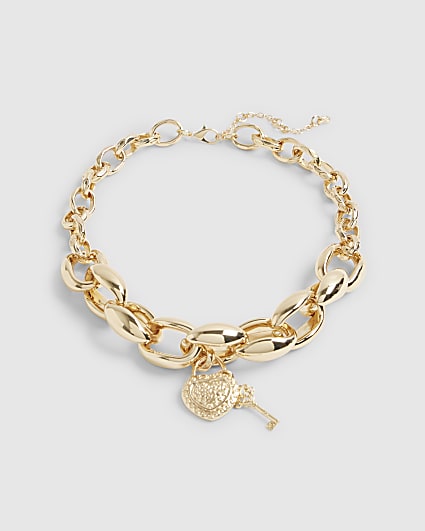 Gold Chain Heart And Key Necklace