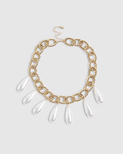 Gold Chain Pearl Collar Necklace