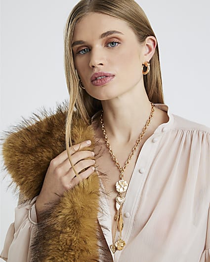 Gold Flower Lariat Necklace