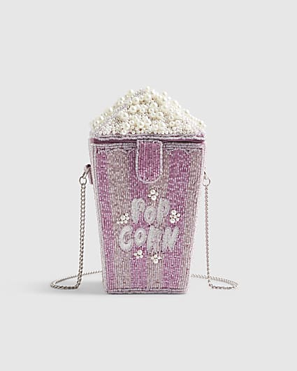 Purple Beaded Popcorn Cross body Bag