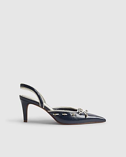 Navy Bow Sling Back Court Heels