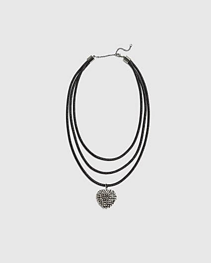 Black Cord Heart Pendant Necklace