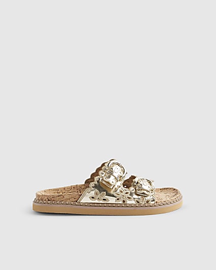 Gold Double Scallop Strap Sandals