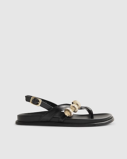 Black Gold Ball Strap Footbed Sandals