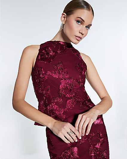 Red Cornelli Halter Bow Back Top