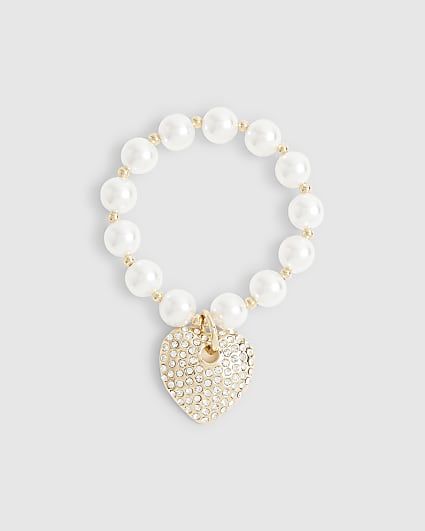 White Pearl Paved Heart Bracelet