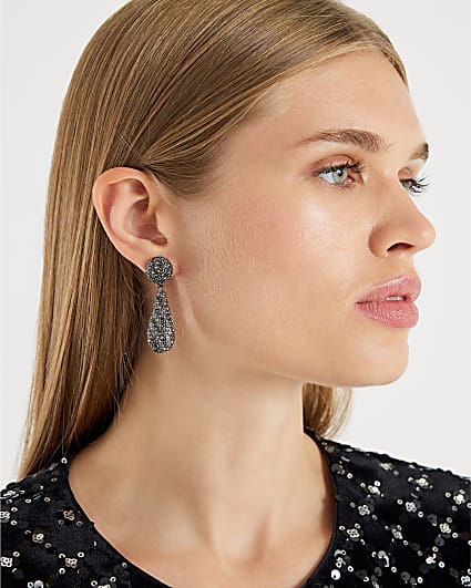 Black Diamante Tear Drop Earrings
