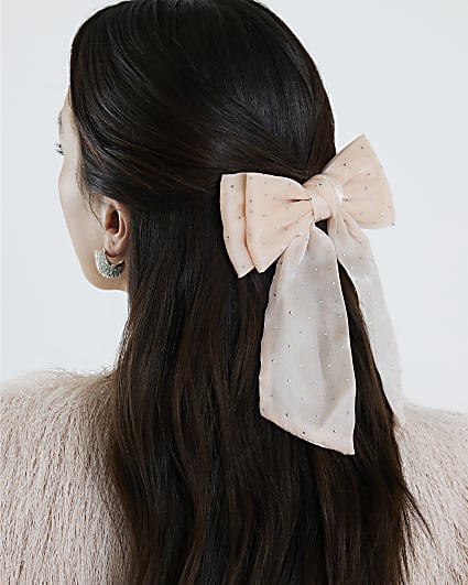 Pink Diamante Bow Hair Clip
