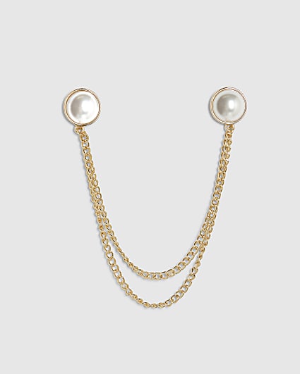 Gold Pearl Chain Brooch