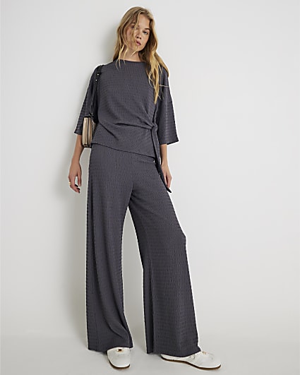 Grey Short Sleeve Textured Tie T-shirt
