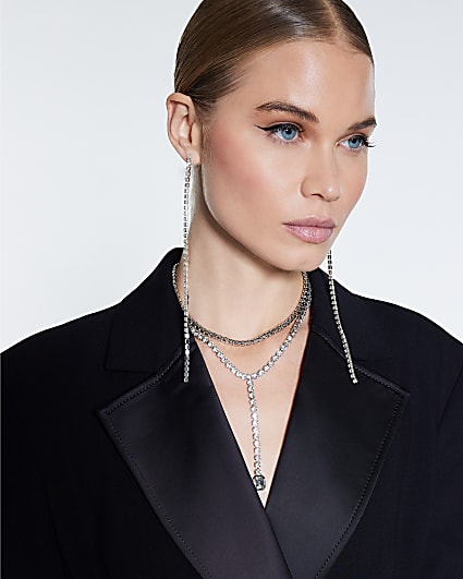 Silver Multi row Lariat Necklace