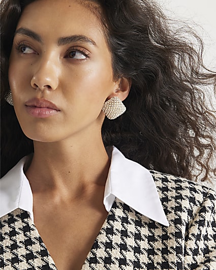 Gold Pearl Square Stud Earrings