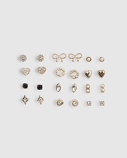 Gold Heart And Bow MultiPack Earrings