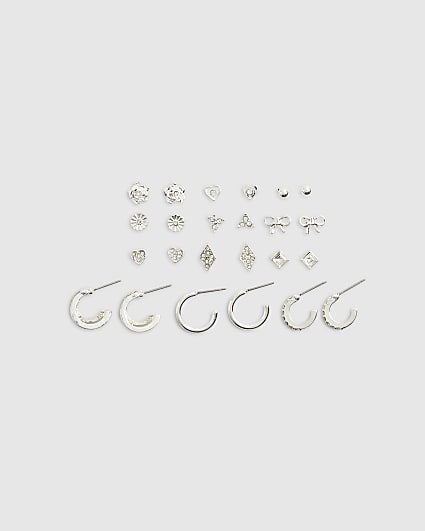 Silver Heart And Bow Multipack Earrings