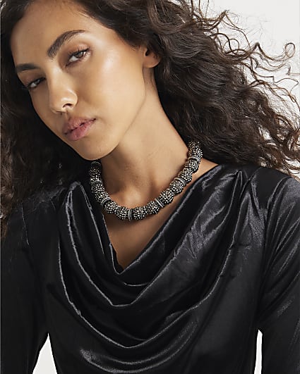 Black Rhinestone Chunky Collar Necklace