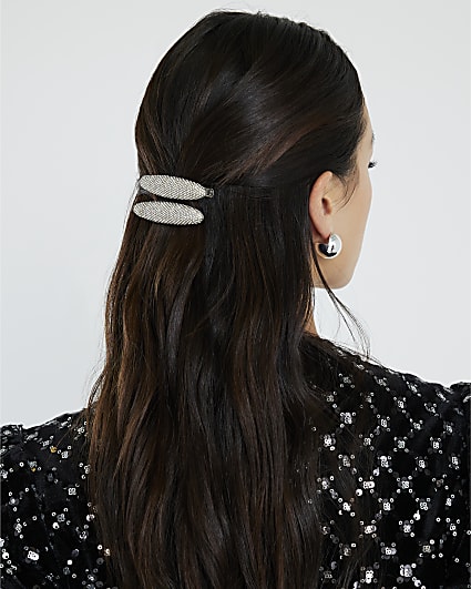 Silver Rhinestone Pack Of 2 Hair Clips