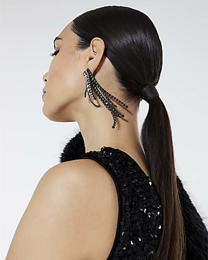 Black Cupchain Drop Earrings