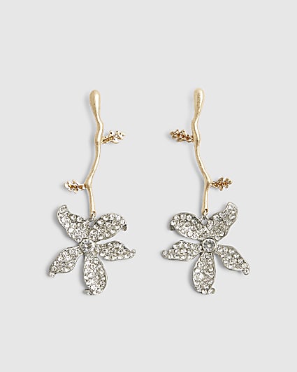 Silver Flower Drop Earrings