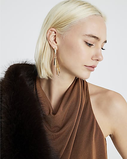 Gold Tassel Bar Drop Earrings