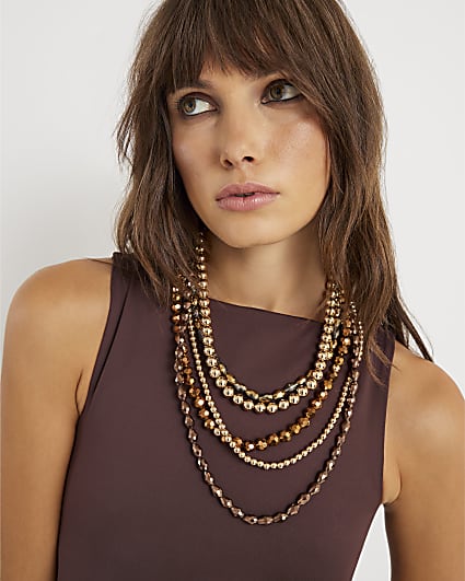 Gold Multi Beaded Collar Neckalce