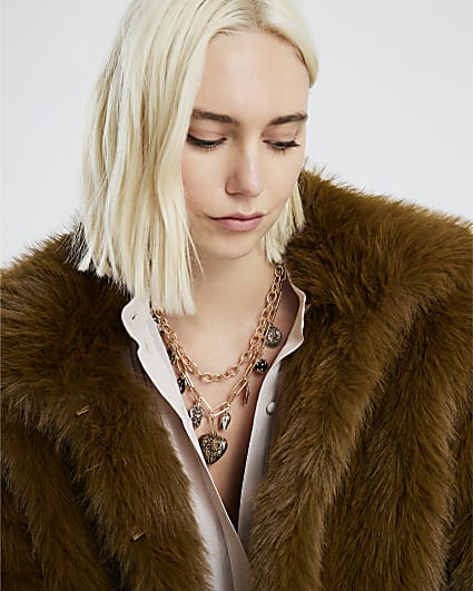Gold Flower And Heart Collar Necklace