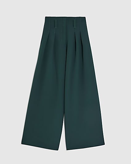 Petite Green High Waist Wide Leg Trousers