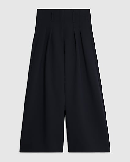 Petite Navy High Waist Wide Leg Trousers