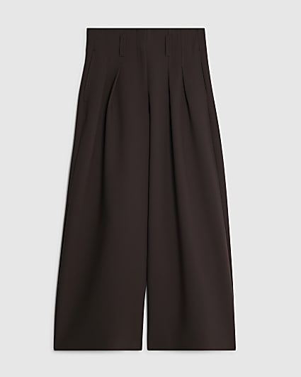 Petite Brown High Waist Wide Leg Trousers